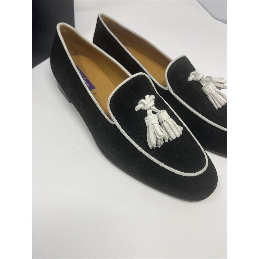 Polo Ralph Lauren Purple Label Black White Tassel Loafer Dress Shoes 37 B 6 1/2 - Picture 5 of 15